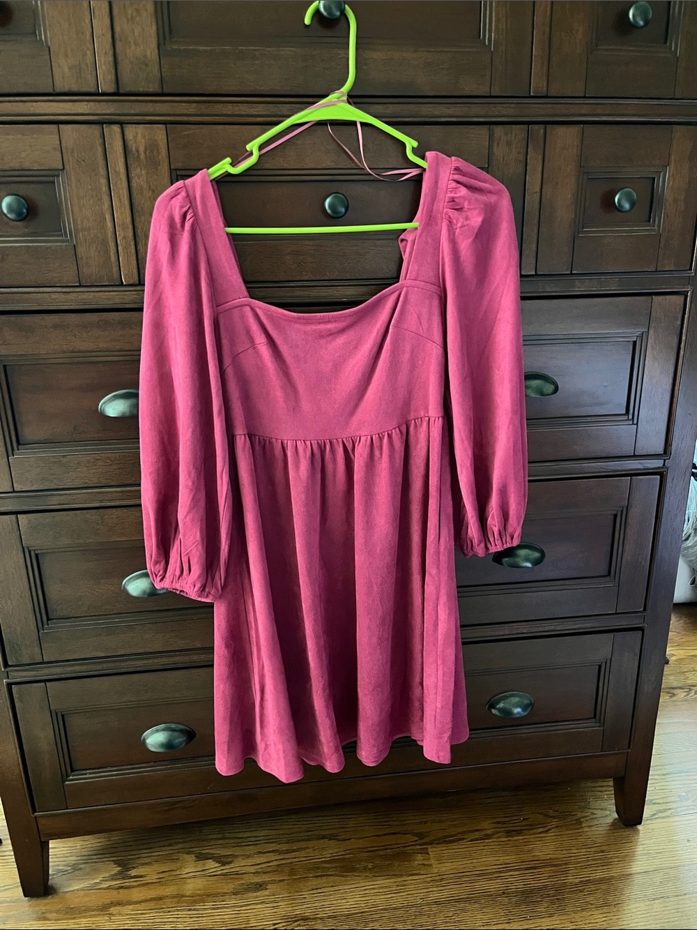 Pink Lily Raspberry Pink Long Sleeve Square Neck Dress